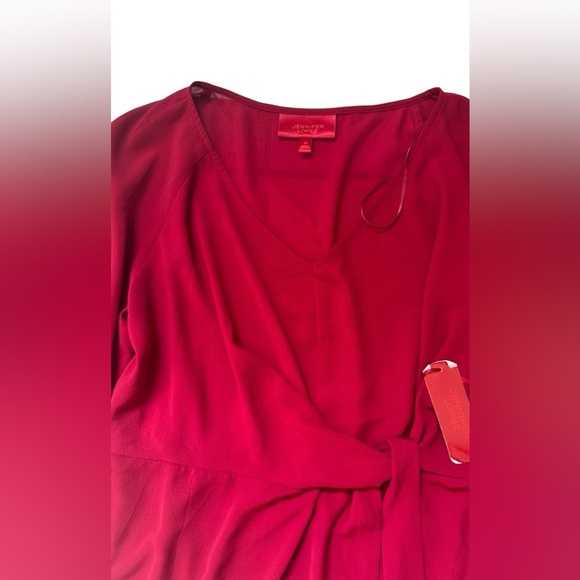 Jennifer Lopez Blouse Red Wrap Top Sheer Women’s Size M - Picture 6 of 7